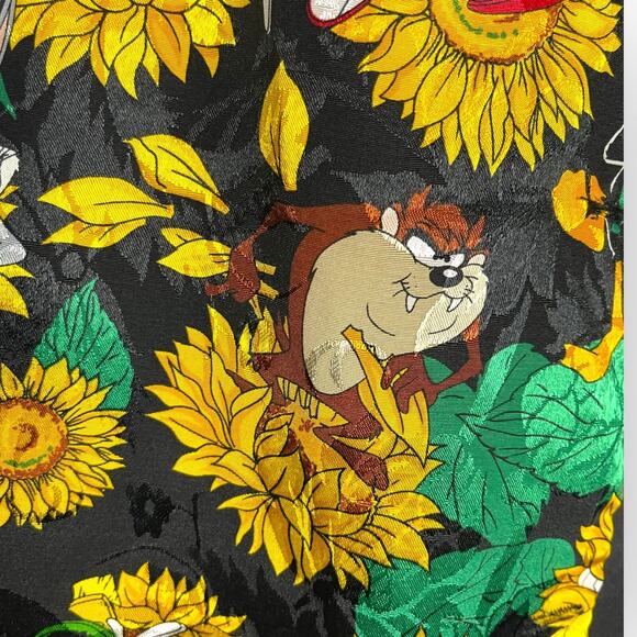 Looney Tunes 90s Vest Womens M Black Sunflower Satin VTG Tweety Taz Bugs Bunny - Picture 8 of 15
